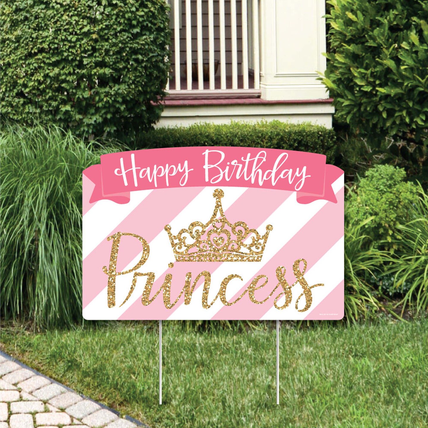 Big Dot of Happiness Little Princess Crown - Pink and Gold Princess Birthday Party Yard Sign Lawn Decorations - Happy Birthday Party Yardy Sign