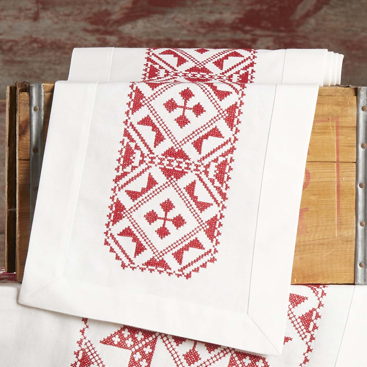 Nob Hill  Barn Quilt Table Runner Stamped Cross-Stitch Kit