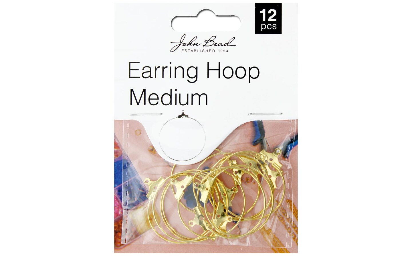 John Bead MHF Earring Hoop Med Gold 12pc