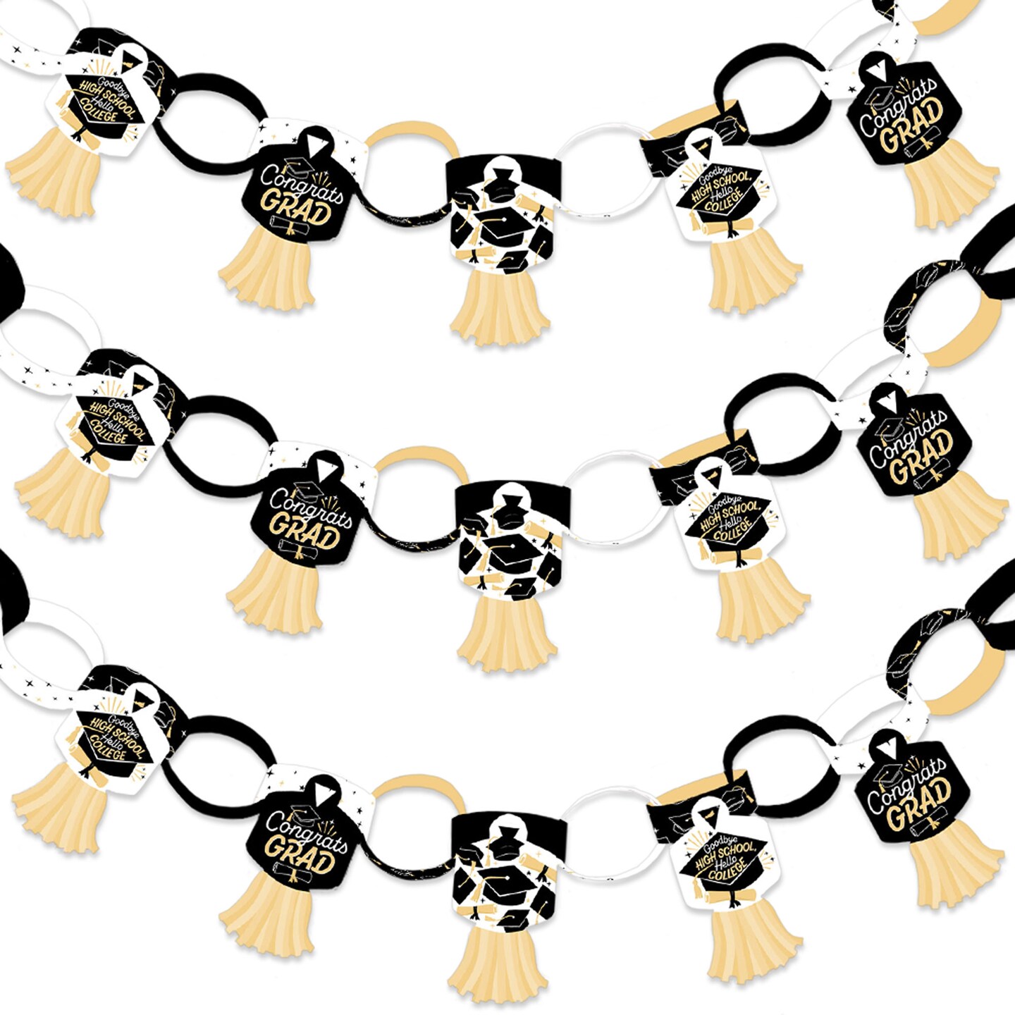 Big Dot of Happiness Goodbye High School, Hello College - 90 Chain Links & 30 Paper Tassels Decor Kit - Graduation Party Paper Chains Garland - 21 ft