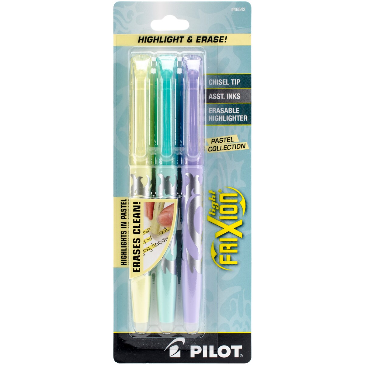 Pilot FriXion Light Pastel Erasable Highlighters 3/Pkg-Yellow, Blue & Purple