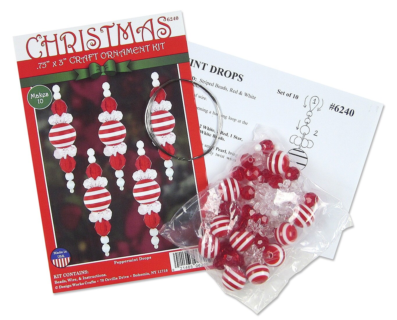 Design Works Beaded Ornament Kit .75&#x22;X3&#x22; Set of 10-Peppermint Drop