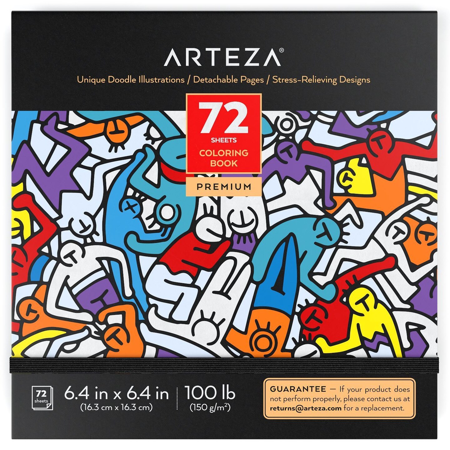 Arteza Adult Coloring Book, Doodle, Animal Illustrations, Black Outlines - 144 Pages