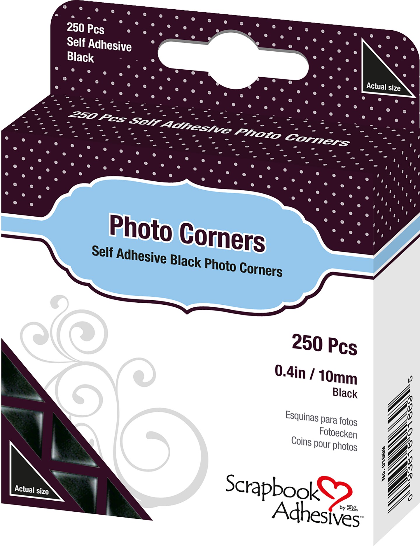 Scrapbook Adhesives Photo Corners Self-Adhesive .375 250/Pk-Black