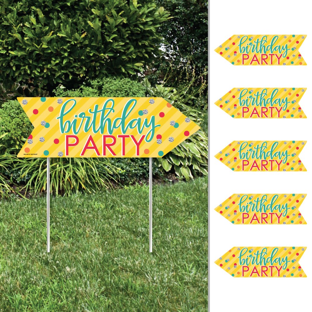 Big Dot of Happiness Colorful Happy Birthday - Arrow Birthday Party Direction Signs - Double Sided Outdoor Yard Signs - Set of 6