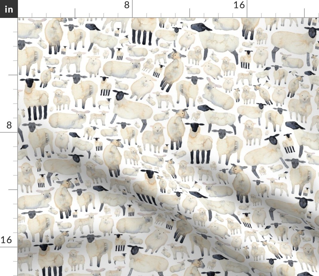 White Sheep Farmyard Animal Lamb Spring Easter Custom Printed Fabric by Spoonflower Various Fabrics by the Yard or Fat Quarter