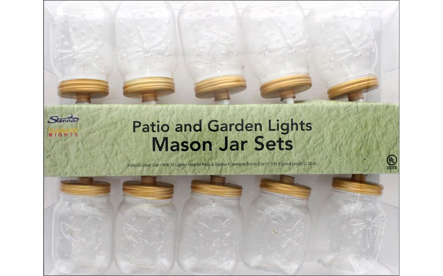 Light Mason Jar 10ct Clear/White Cord