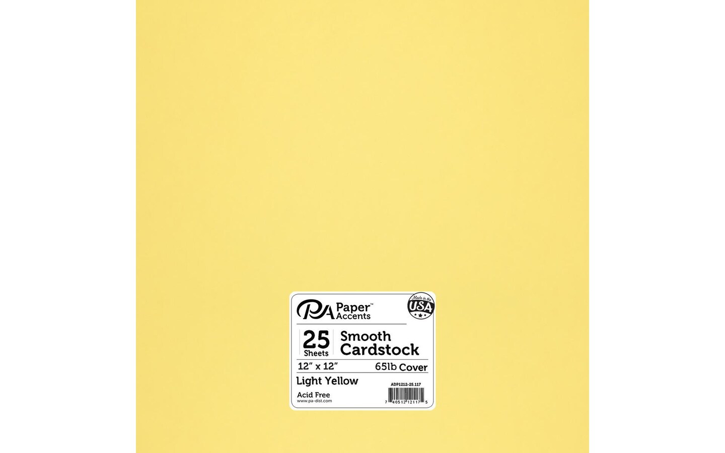 PA Paper Accents Smooth Cardstock 12 x 12 Light Yellow, 65lb