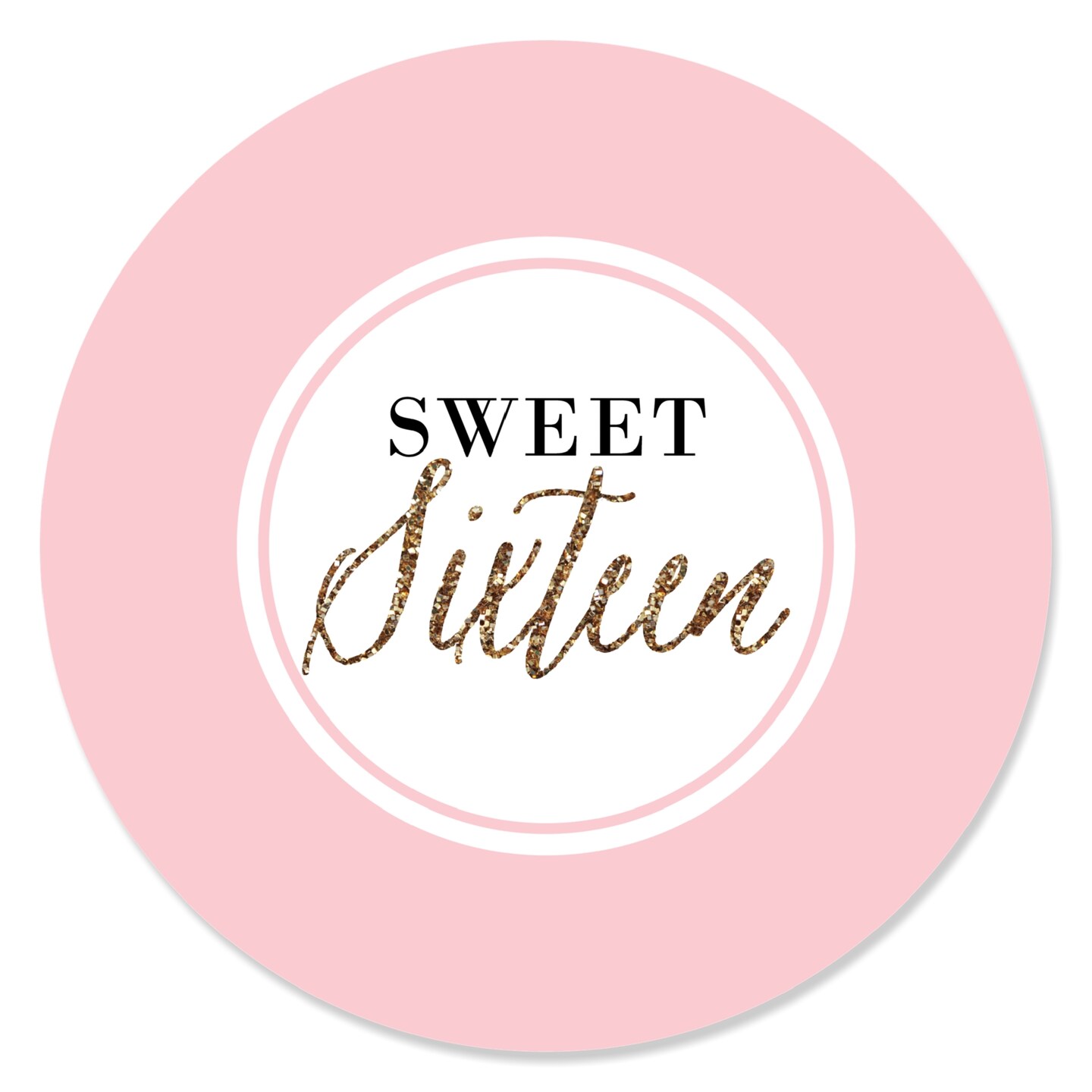 Big Dot of Happiness Chic 16th Birthday Pink and Gold Birthday Party Circle Sticker Labels