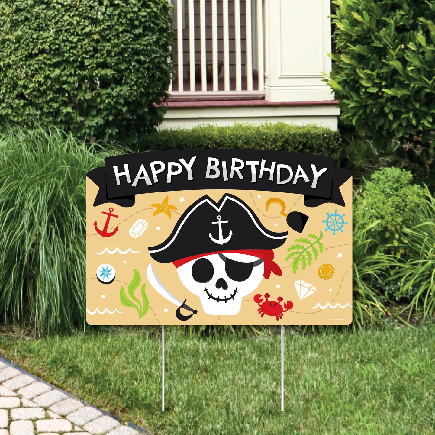 Big Dot of Happiness Pirate Ship Adventures - Skull Birthday Party Yard Sign Lawn Decorations - Happy Birthday Party Yardy Sign