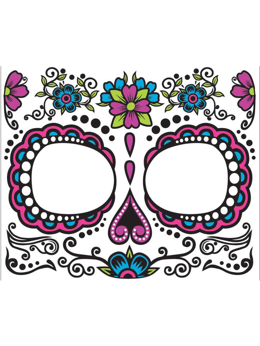 Adults Womens Day Of The Dead Face Temporary Tattoo Costume Accessory