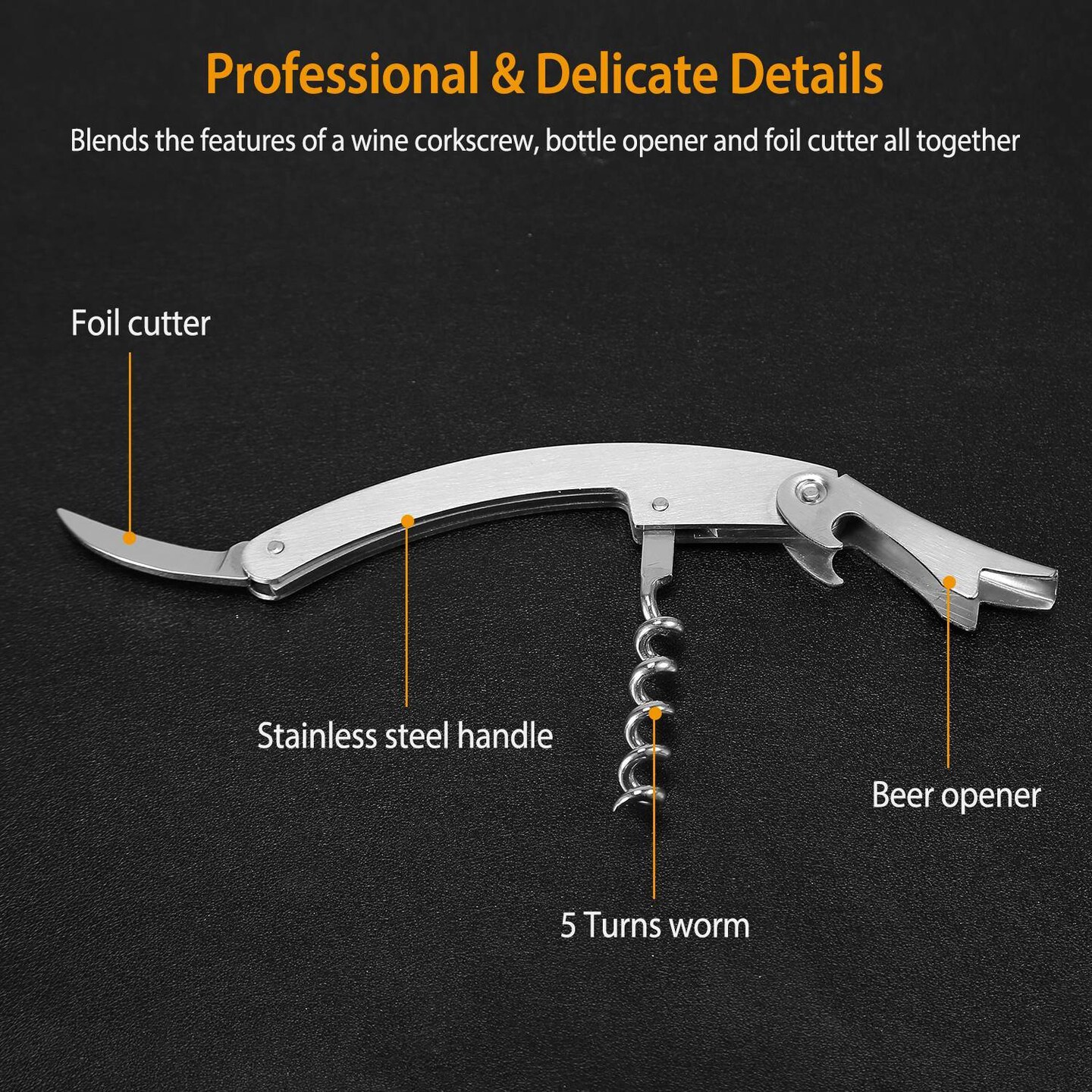 3Pcs Corkscrew Bottle Opener Set Tool - Foil Cutter Drip Collar Protector Cork Stopper Wine Bottle Cap Opener
