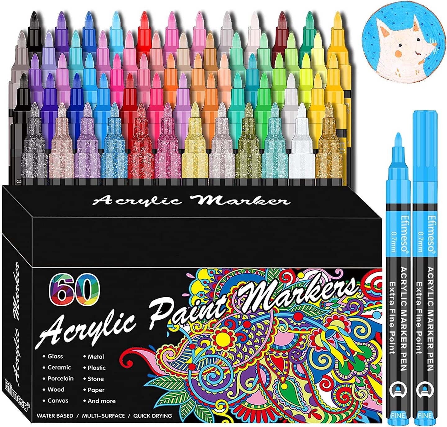 Acrylic Paint Pens for Rock Painting / 0.7mm / 12 and 24 Colors