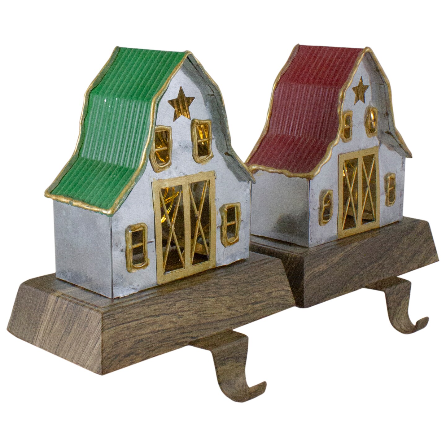 Northlight Set of 2 LED Lighted Galvanized Barn Christmas Stocking Holders 5.5&#x22;