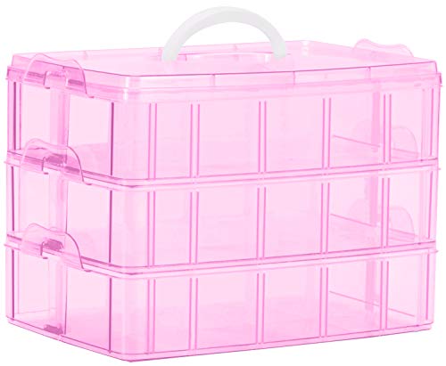 Bead Organizer,3-Tier Craft Organizers and Storage,Stackable Storage Containers with 30 Compartments Dividers for Washi Tape,Toy, Nail,Art Supplies, Fishing Tackle, Pink