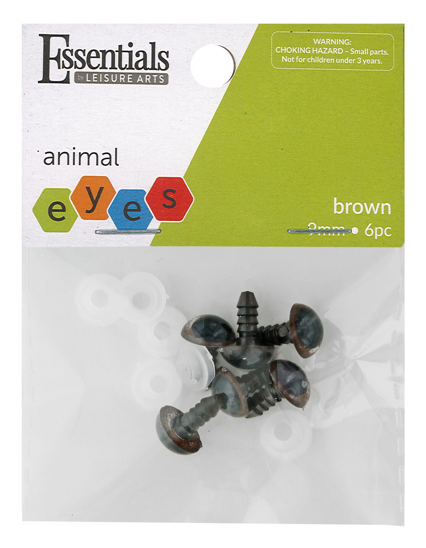 Essentials by Leisure Arts Eyes Solid with Washer Brown, 9mm, 6 pieces Googly Eyes, Google Eyes for Crafts, Big Googly Eyes for Crafts, Wiggle Eyes, Craft Eyes