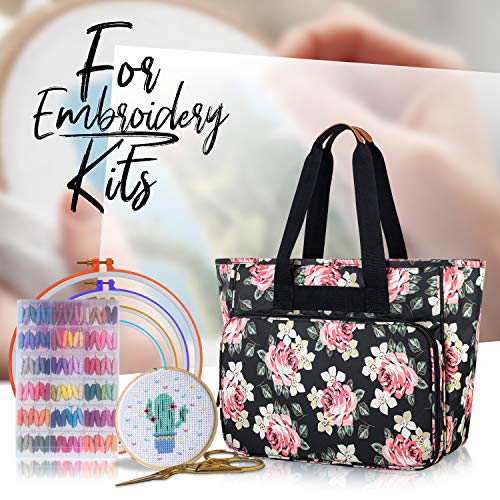 Yarwo Embroidery Project Bag, Embroidery Kits Storage Bag with Multiple  Pockets for Embroidery Hoops (Up to 11.2), Embroidery Floss or Other