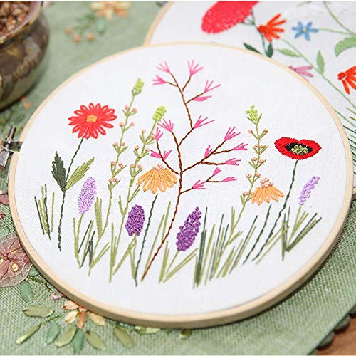  KISSBUTY Full Range of Embroidery Starter Kit with Pattern,  Stamped Embroidery Kit Including Embroidery Cloth with Pattern, Bamboo  Embroidery Hoop, Color Threads Needle Kit (Flowers)