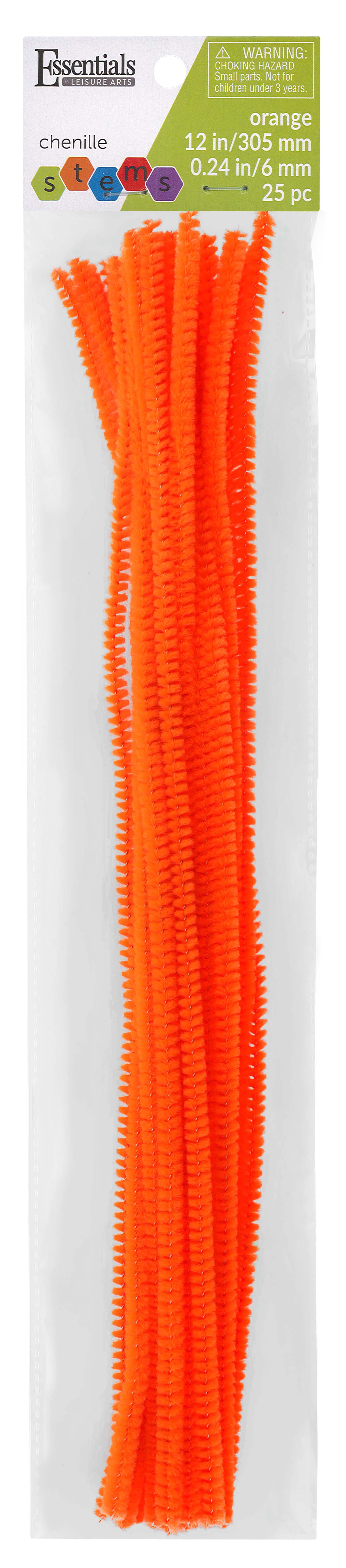 Essentials By Leisure Arts Arts Chenille Stem 12&#x22; 6mm Orange 25pc