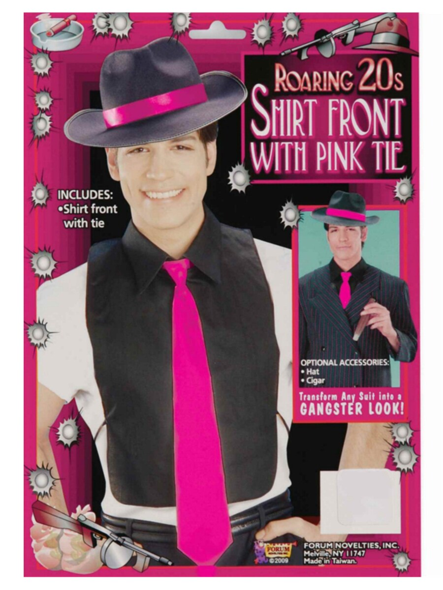 Roaring 20s Gangster Style Classic Costume Black Shirt Front Pink Tie
