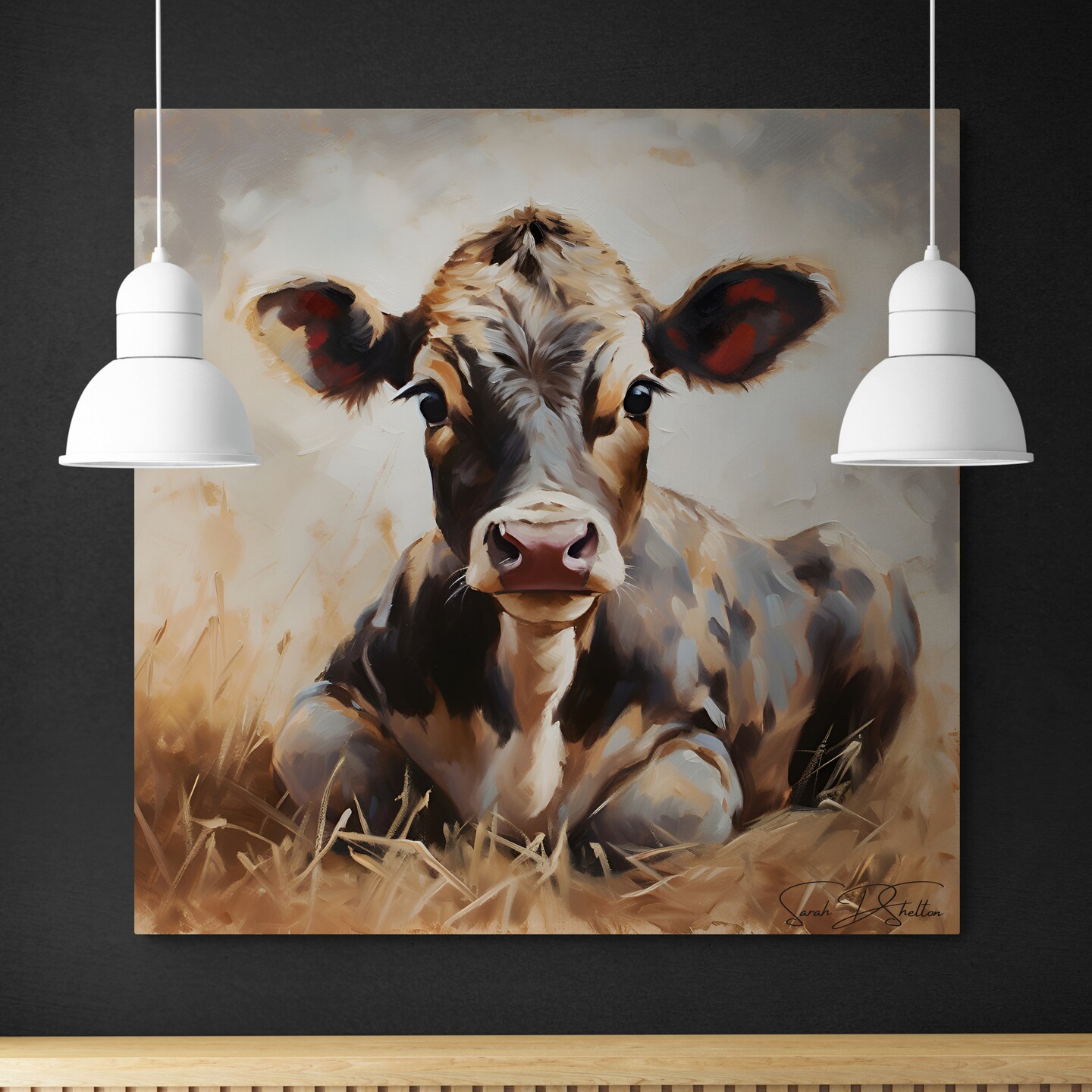 Cow Face 12x12 Canvas Print Hanging Wall Art Decor for Farmhouse