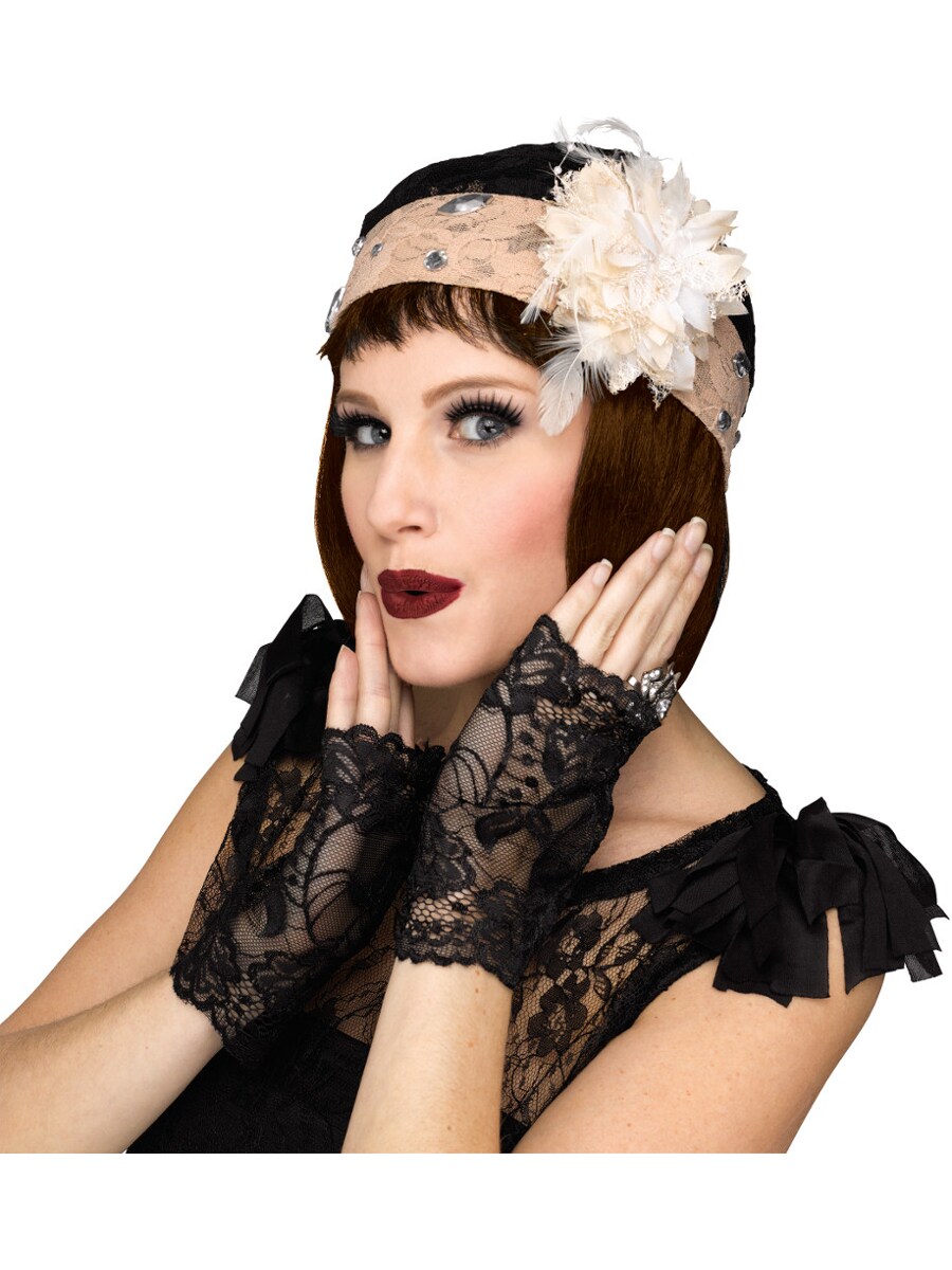 Gangster Flapper Roaring 20s Champagne Cloche And Gloves Costume Accessory