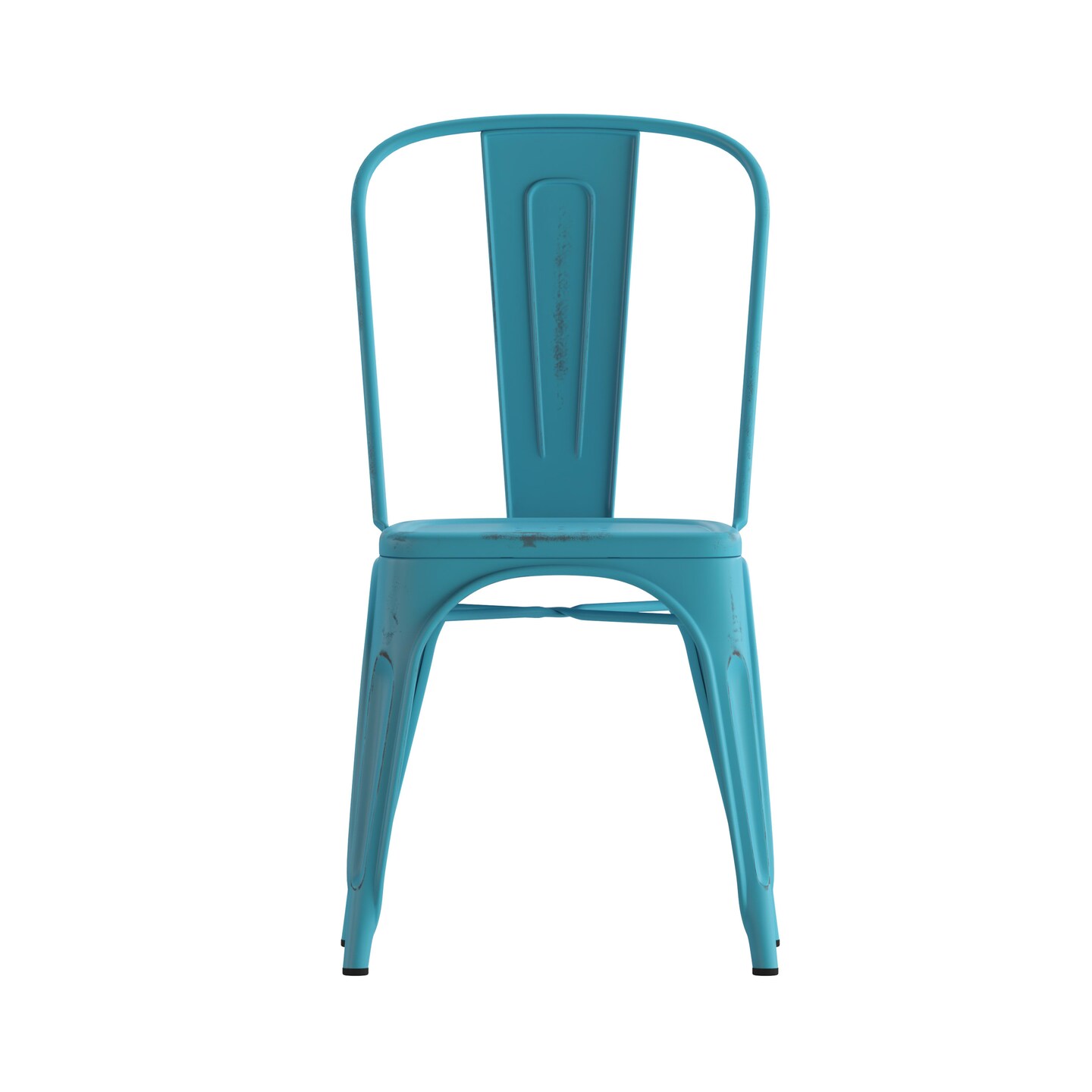 Emma and Oliver Commercial Grade 4 Pack Distressed Metal Indoor-Outdoor Stackable Chair