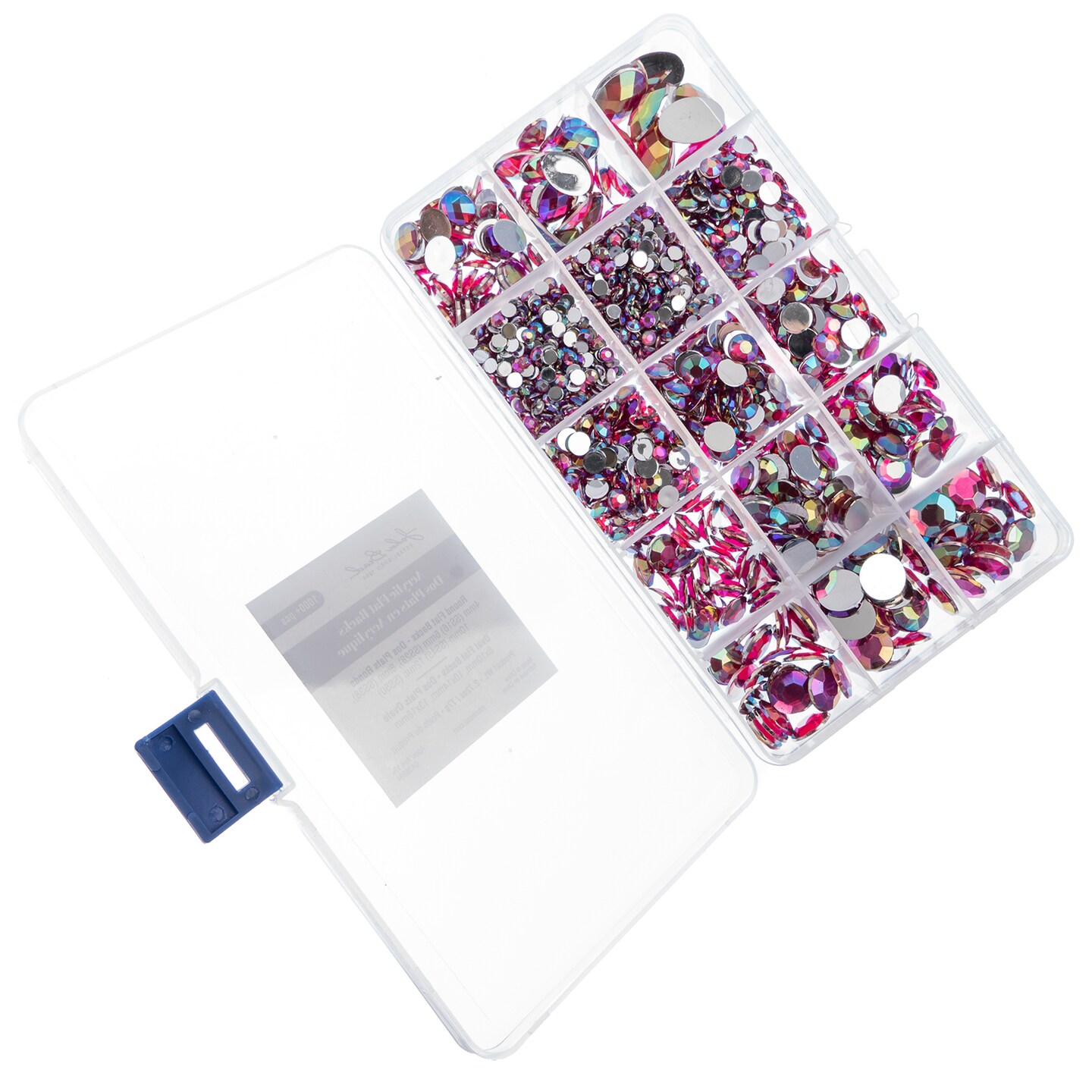 John Bead Pink AB Assorted Round & Oval Acrylic Flat Back Rhinestones Box