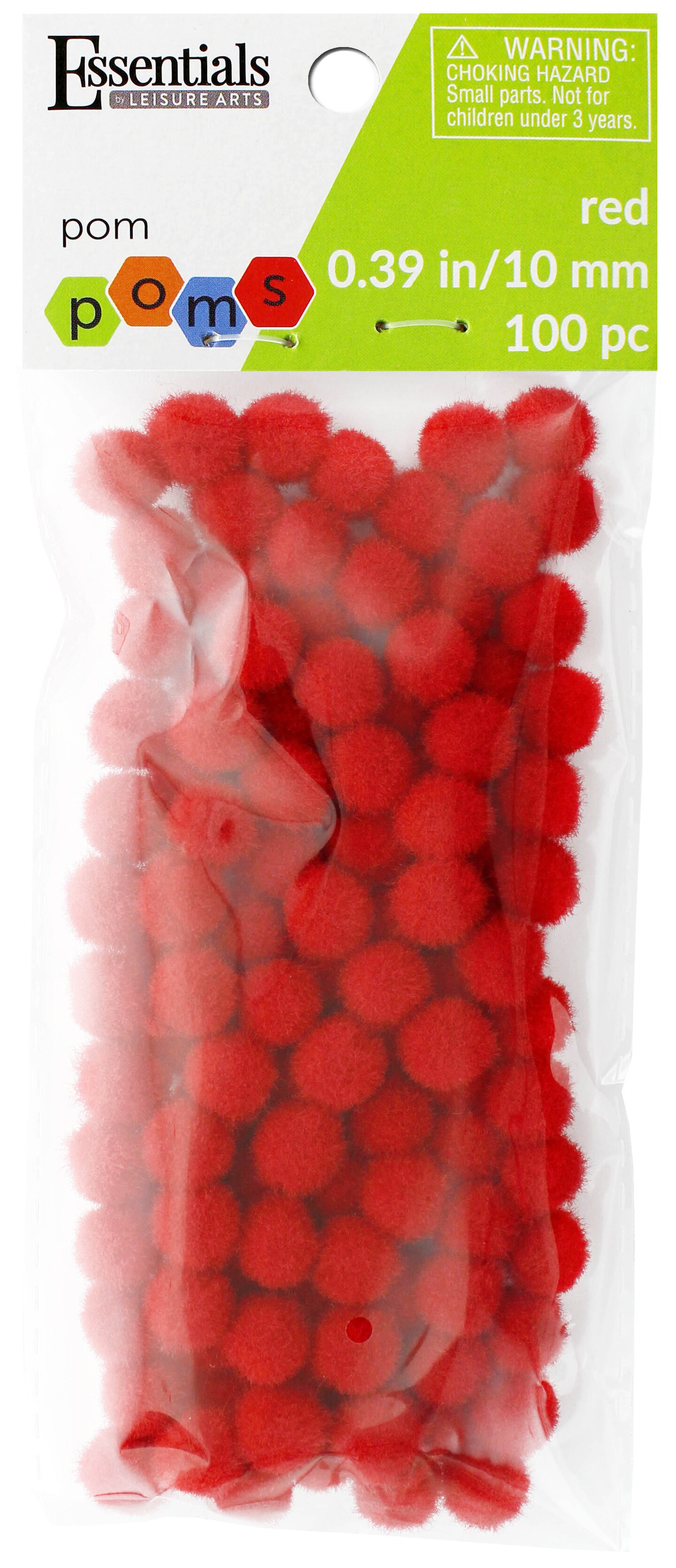 Essentials by Leisure Arts  Pom Poms - Red -10mm - 100 piece pom poms arts and crafts - colored pompoms for crafts - craft pom poms - puff balls for crafts