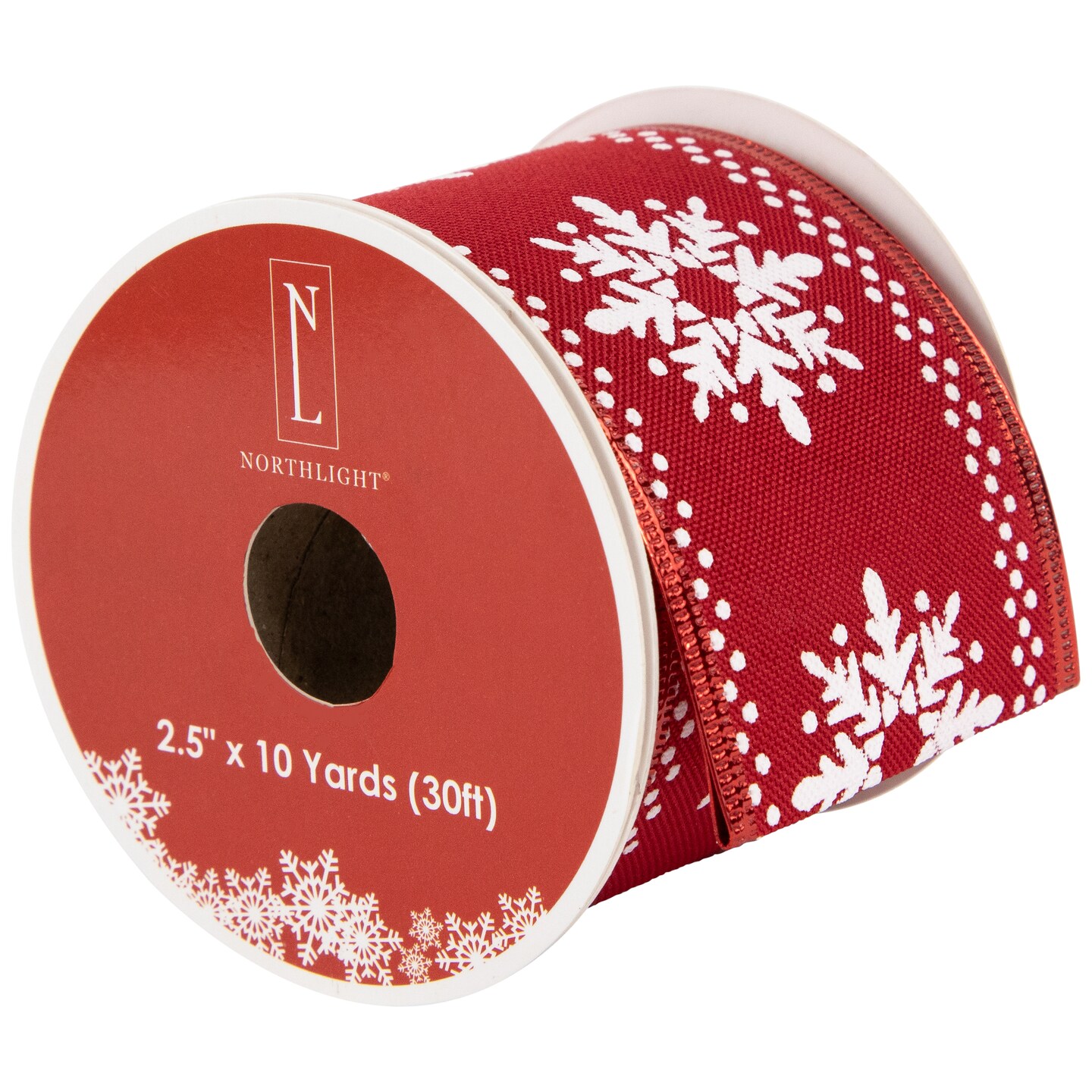 Northlight Red and White Snowflake Wired Craft Christmas Ribbon 2.5