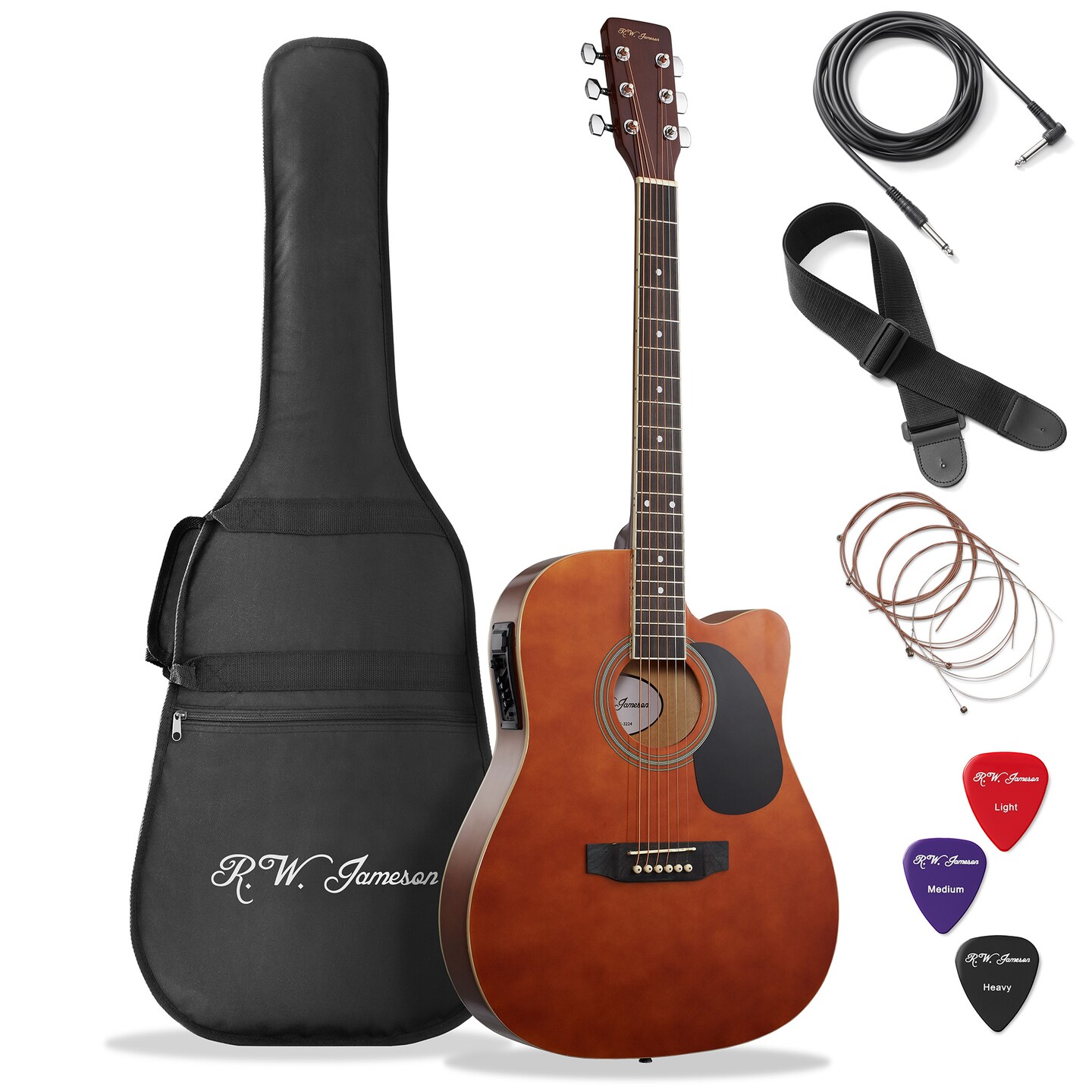 Jameson Guitars Full Size Thinline Acoustic Electric Guitar with Free Gig Bag Case & Picks