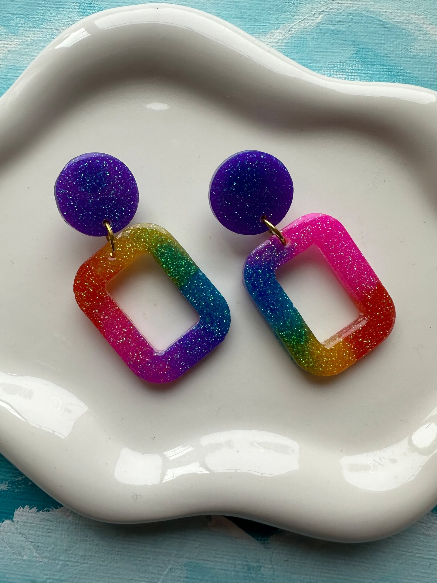 Rainbow Glitter Mandala Rainbow Chromium Earrings – The ArtSea Shop & Studio