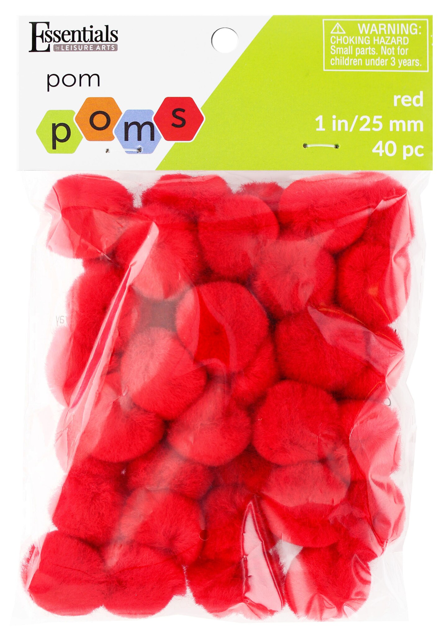 Essentials By Leisure Arts Pom Poms, Red -1", 40 Pieces Per Pack