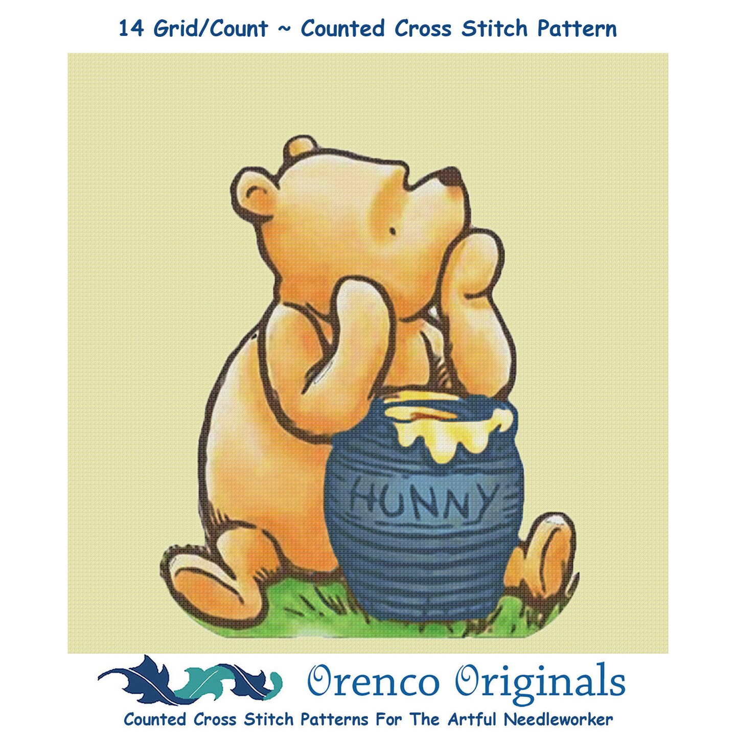 Winnie The Pooh Bear and The Honey Pot Counted Cross Stitch Pattern