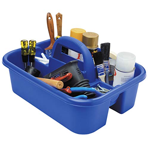 Plastic Tote Tool & Supply Cleaning Caddy with Handle, (18-3/8-Inch x 13-7/8-Inch x 9-Inch), Blue (09185BLUE)
