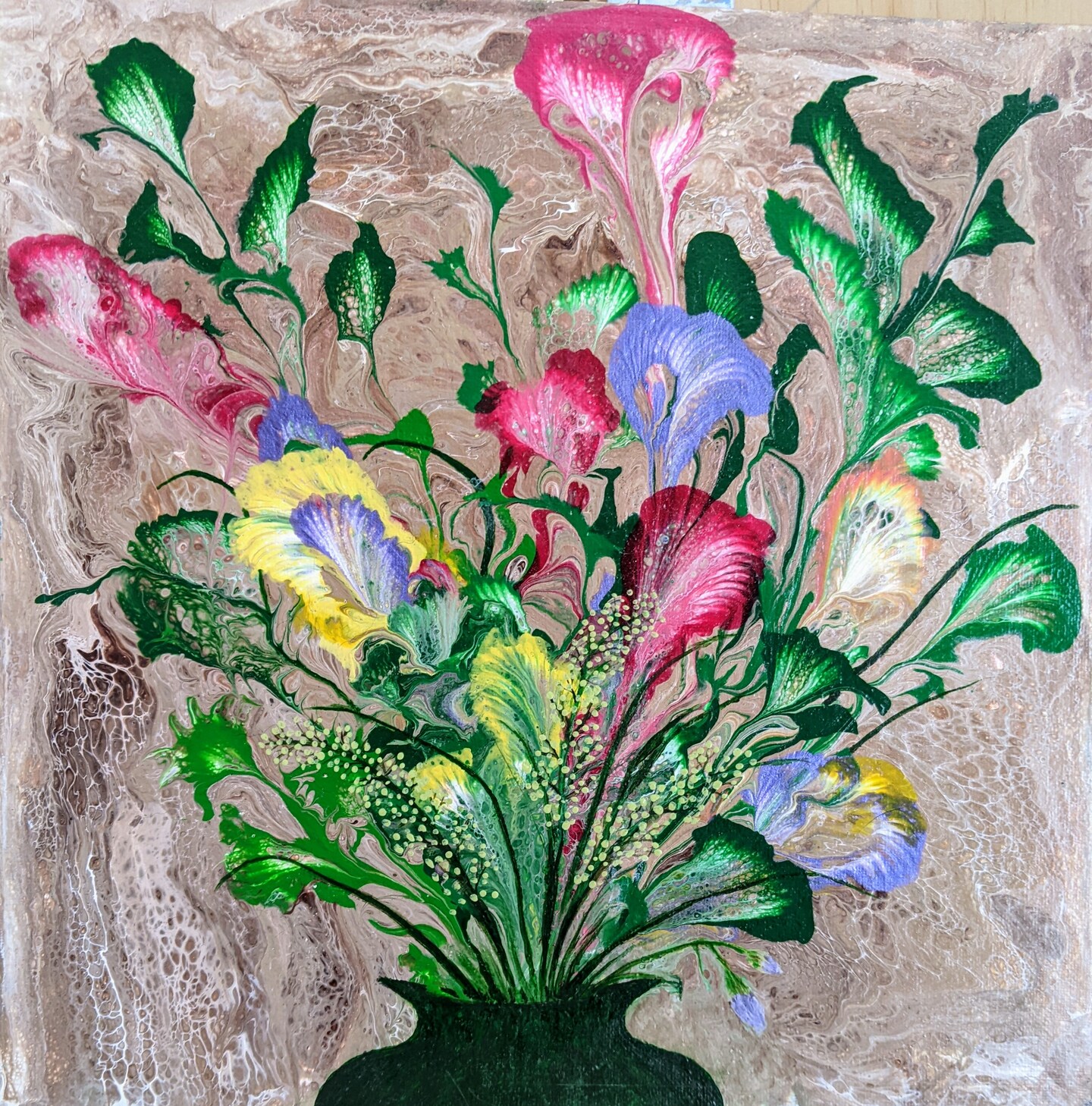 Colorful Floral Abstract String Pull Flowers in Vase Wall Art, 12x 12