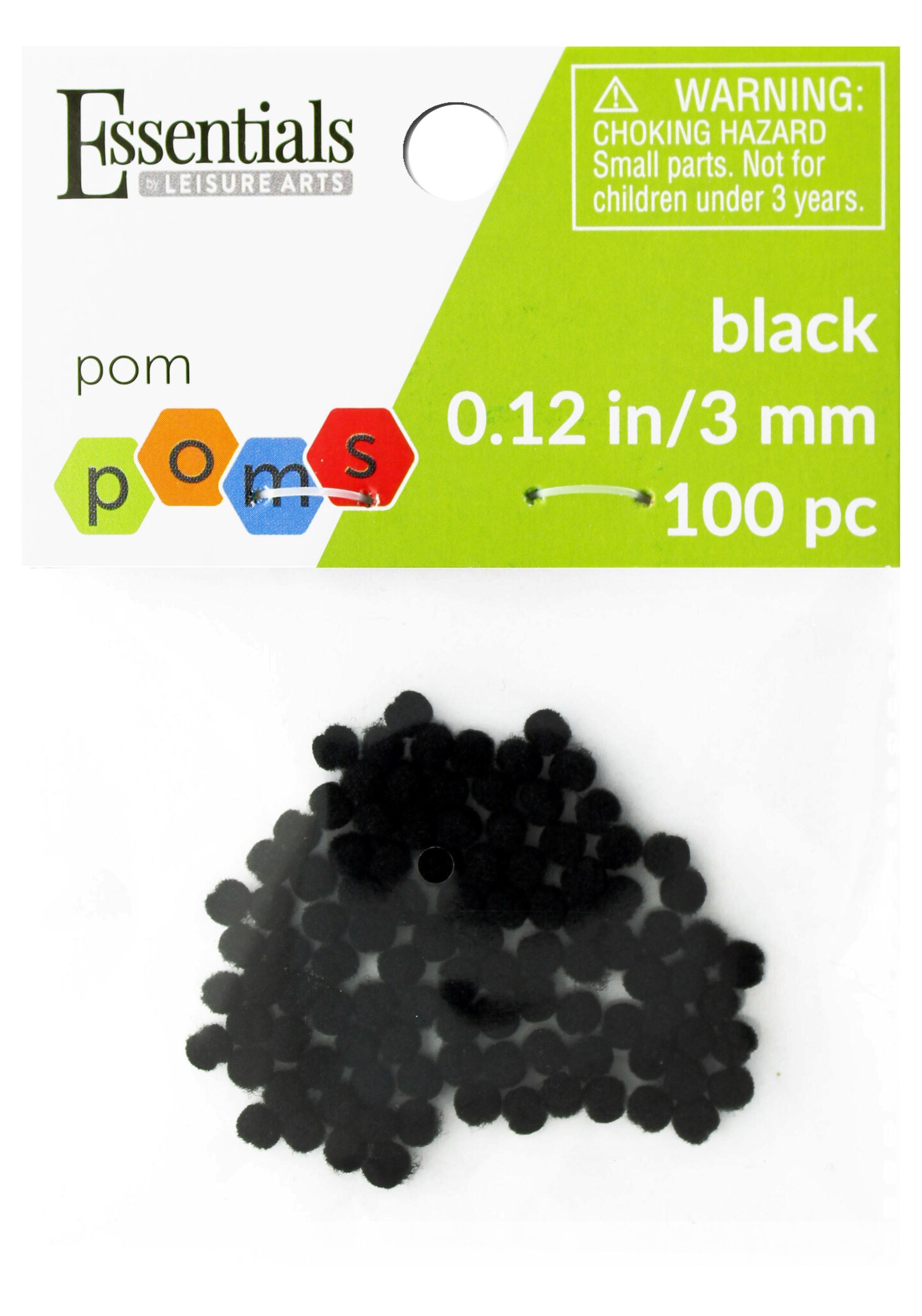 Essentials by Leisure Arts  Pom Poms - Black - 3mm - 100 piece pom poms arts and crafts - black pompoms for crafts - craft pom poms - puff balls for crafts