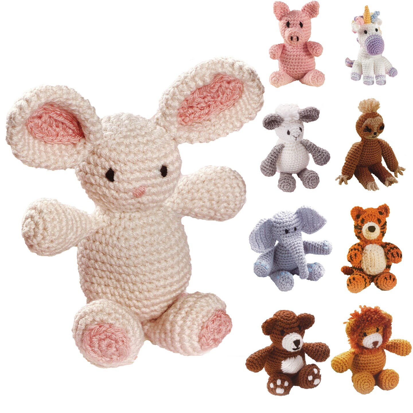 Leisure Arts Little Crochet Friend Animals Crochet Kit, Bunny, 8&#x22;, Complete Kit, Learn To Animal Starter Kit For All Ages, Includes Instructions, Diy Amigurumi Kits