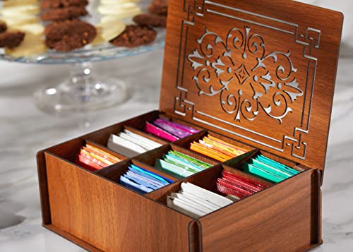 RoyalHouse Premium Wood (Hard MDF) Tea Storage Box Organizer (Brown), Eco-Friendly Multi-Functional Decorative Box, 9 Compartments For Assorted Variety Of Tea Bags and Small Items