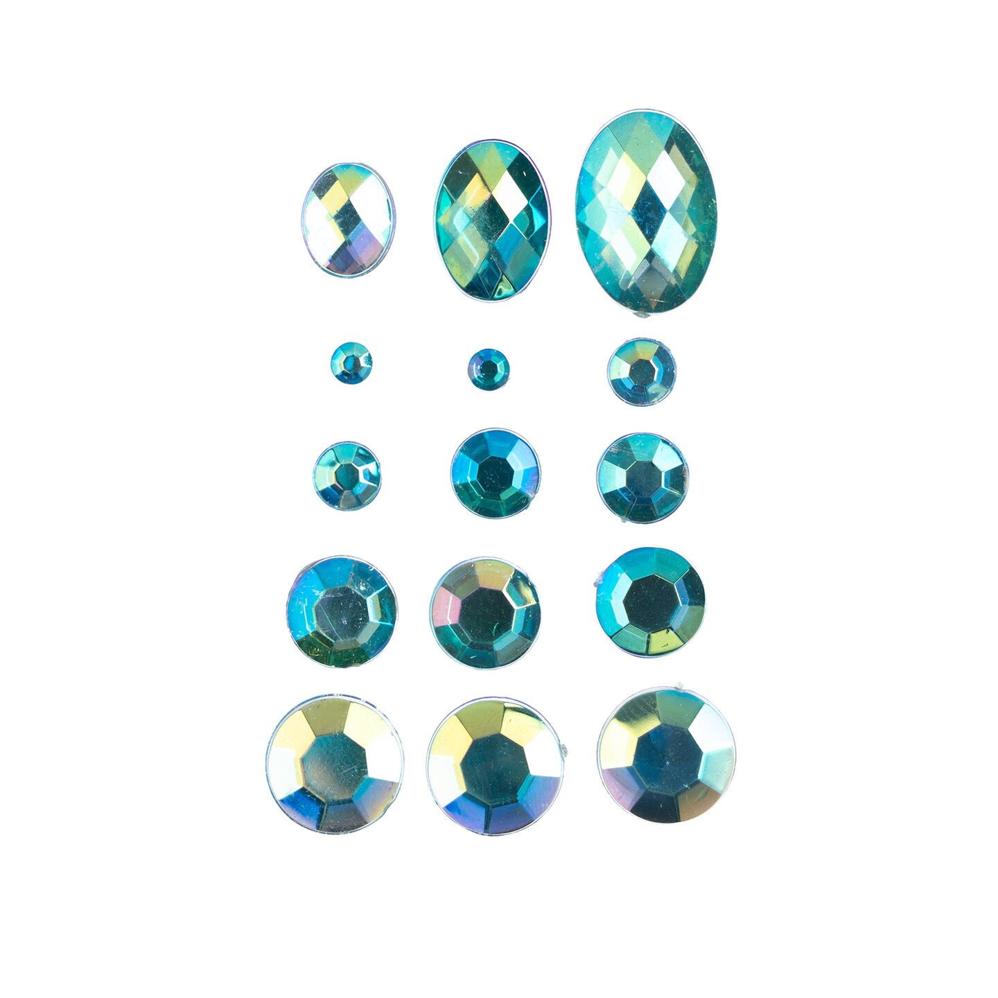 John Bead Aqua AB Assorted Round & Oval Acrylic Flat Back Rhinestones Box