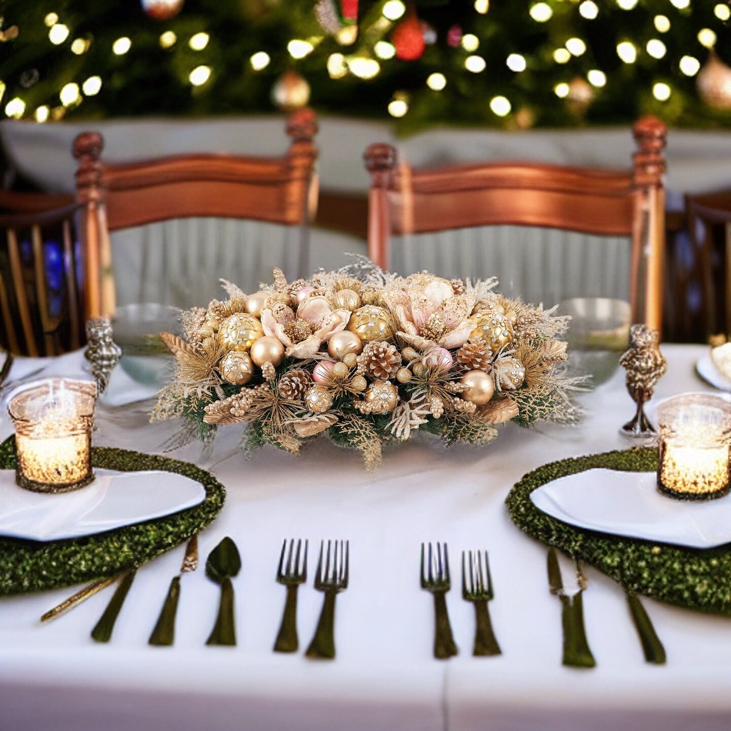 Christmas Centerpiece - Gold - 28" Magnolia Glamour Arrangement