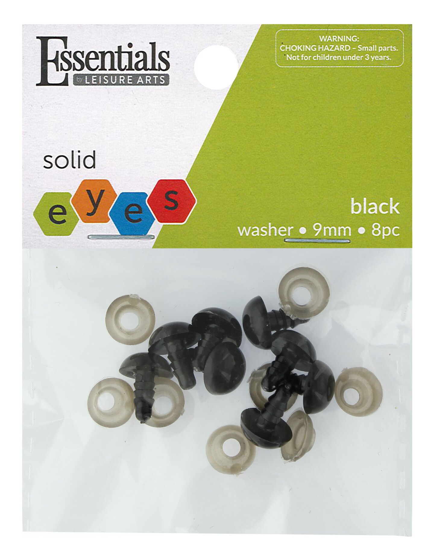 Essentials By Leisure Arts Eyes Solid With Washer Black, 9Mm, 8 Pieces Googly Eyes, Google Eyes For Crafts, Big Googly For Crafts, Wiggle Eyes, Craft