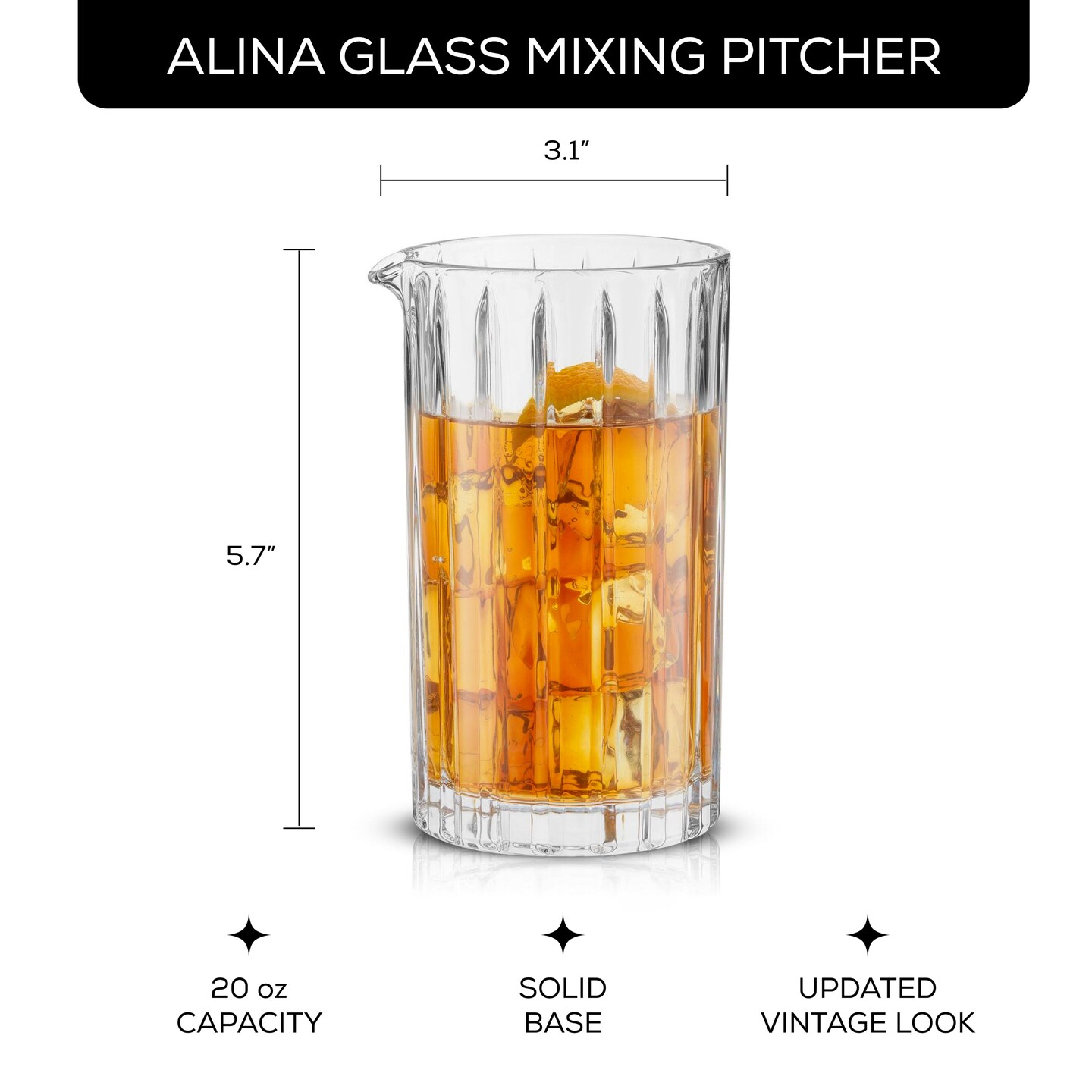 JoyJolt Alina Ribbed Cocktail Mixing Glass Pitcher - 20 oz