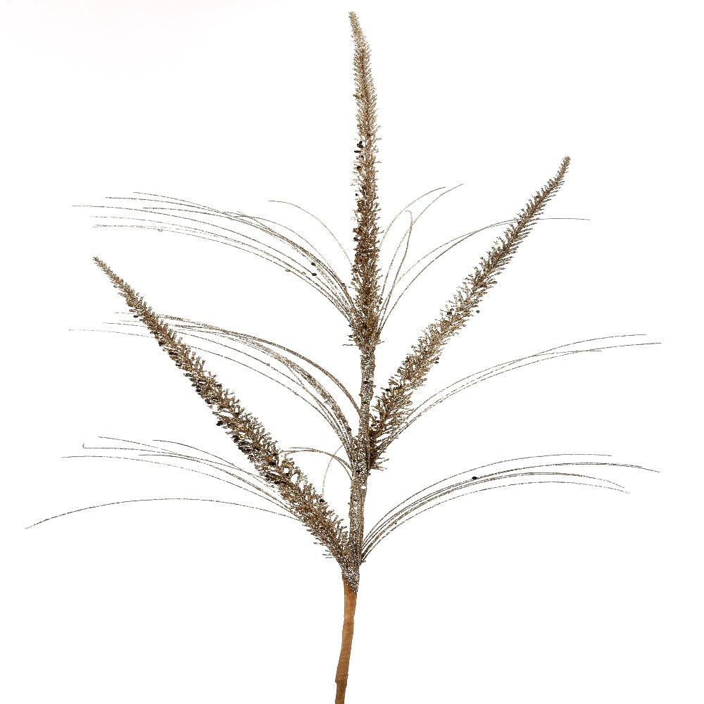 34" Gold Glitter Mica Triple Spike Grass Spray - Elegant Christmas Decoration