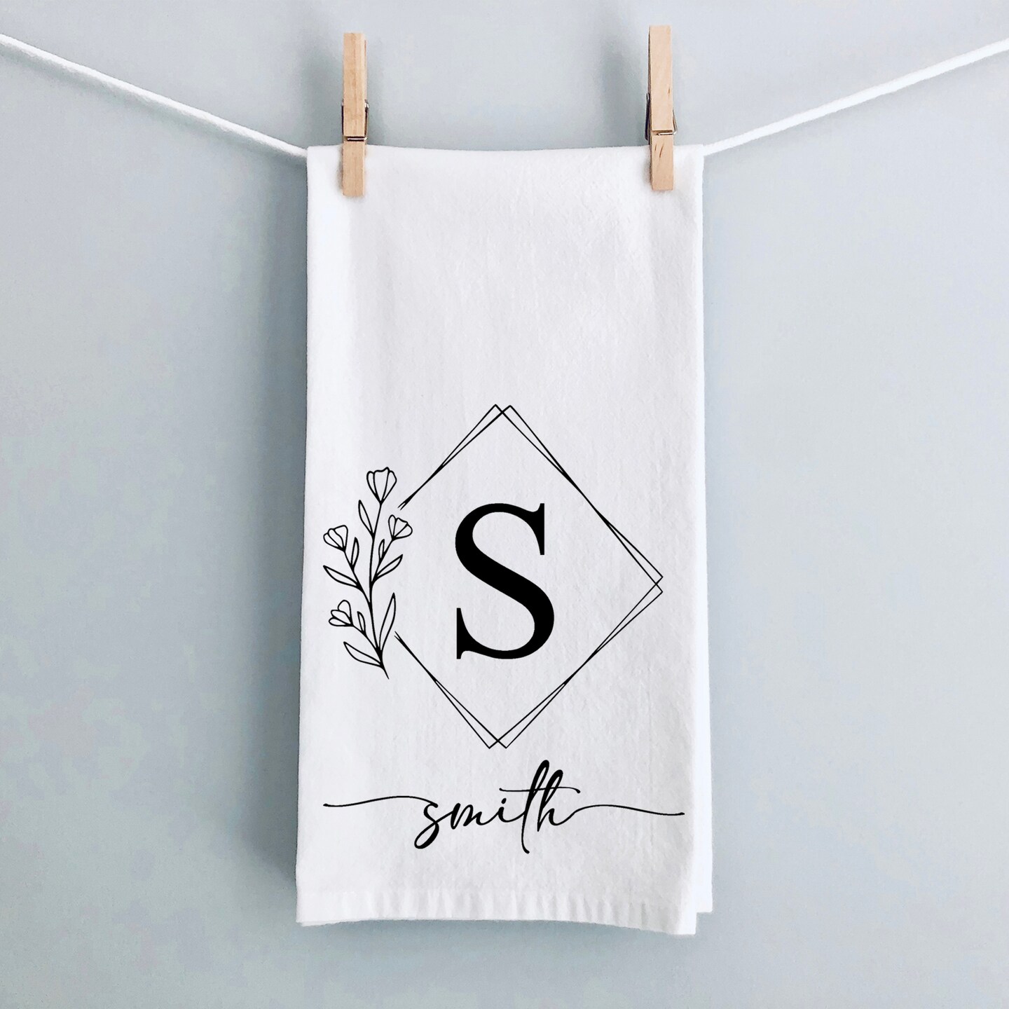 Personalized Flour Sack Kitchen Towels, Custom Monogrammed Tea