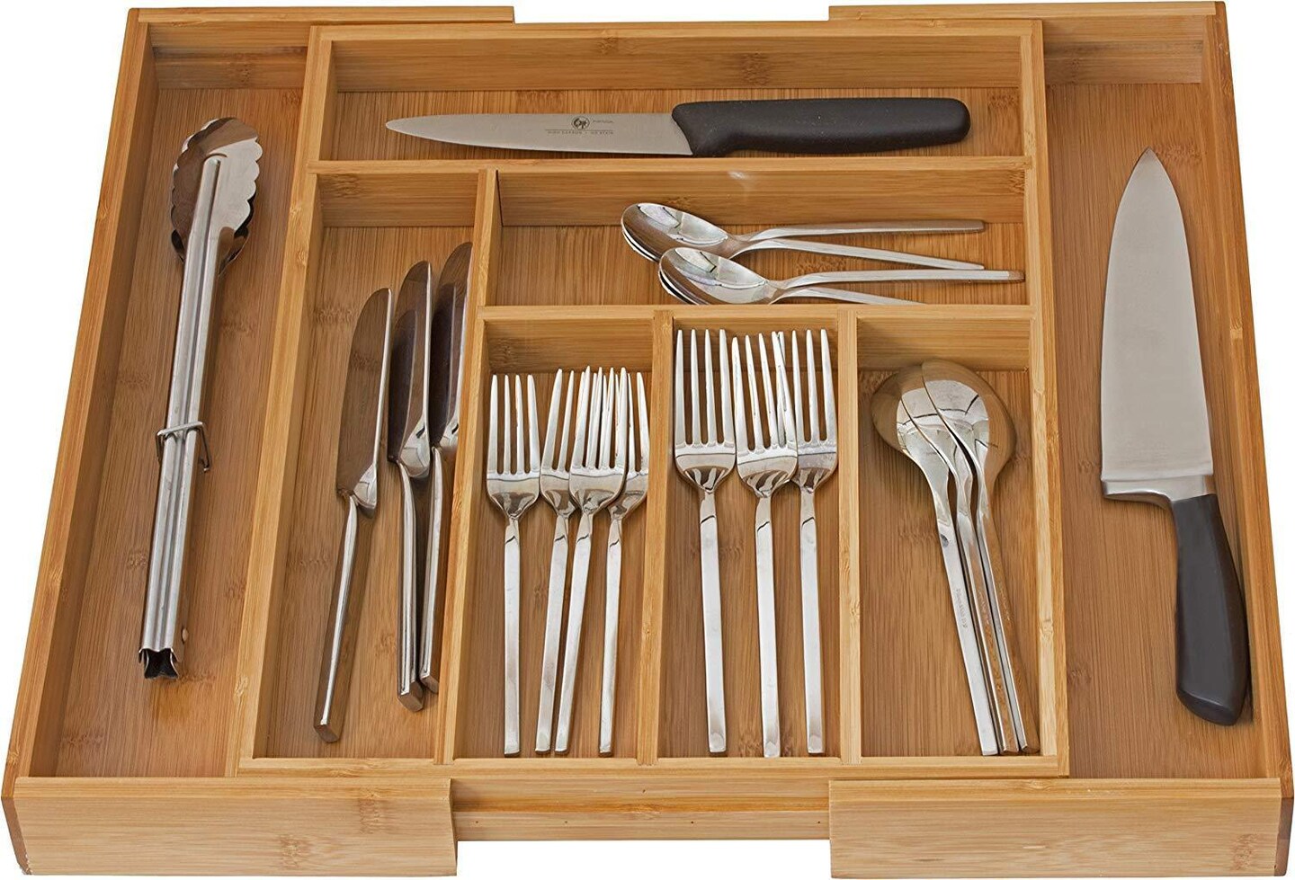 Kitcheniva Bamboo Expandable Cutlery &#x26; Flatware Drawer Organizer Tray