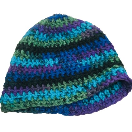 Handknit multicolor blue purple green one of a kind crochet hat One of a Kind, Cold Weather, Hand Knit Hat- Rainbow Pattern  main image 4