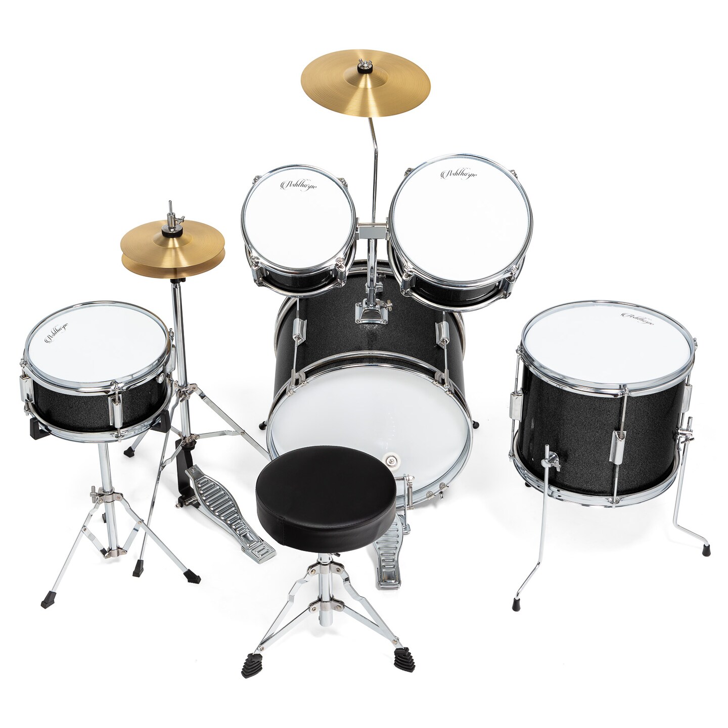 Ashthorpe 5-Piece Complete Junior Drum Set with Genuine Brass Cymbals - Advanced Beginner Kit with 16" Bass, Adjustable Throne, Cymbals, Hi-Hats, Pedals & Drumsticks