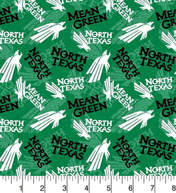 Sykel Enterprises-University of North Texas Cotton Fabric-North Texas Mean Green Tone On Tone Cotton Quilting Fabric