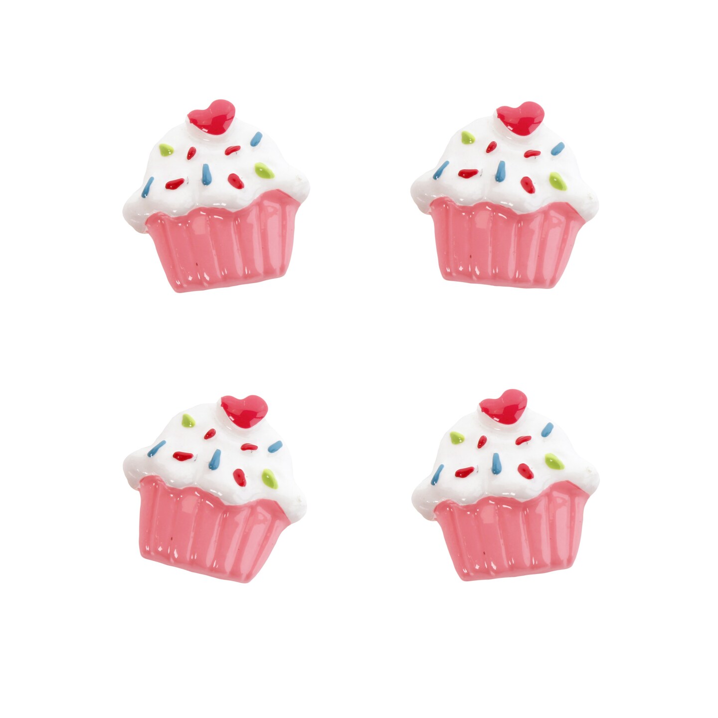 Pink Party Cupcake Flatback Craft Embellishments (4 pcs)